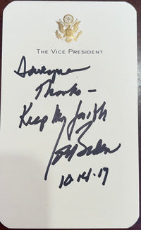 Joe Biden Signed Vice Presidential Seal Card (Personalized) *VERY RARE* - JSA COA