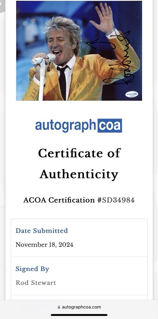 Rod Stewart Signed 8x10 Photo - ACOA