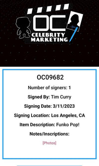 Tim Curry Signed Funko Pop #55 "Pennywise" (IT) Entertainment Earth Exclusive - Beckett COA #03
