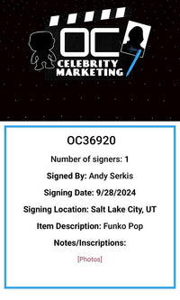 Andy Serkis Signed Funko Pop #532 "Gollum" (LOTR) - OC Celebrity Marketing