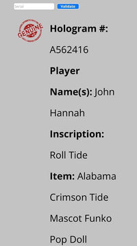 John Hannah Signed Funko Pop #01 "Big Al" (Alabama Crimson Tide) w/Inscription - Schwartz COA