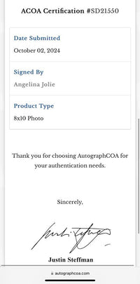 Angelina Jolie Signed 8x10 Photo - ACOA #01