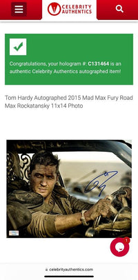 Tom Hardy Signed 11x14 Photo (Mad Max) - Celebrity Authentics