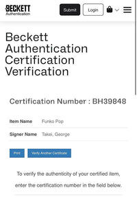 George Takei Signed Funko Pop #1140 "Sulu" (Star Trek) - Beckett COA #01