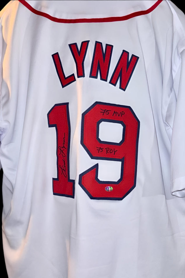 Fred Lynn Signed Custom Red Sox Jersey w/ "75 ROY & 75 MVP Inscription" -  Sure Shot COA