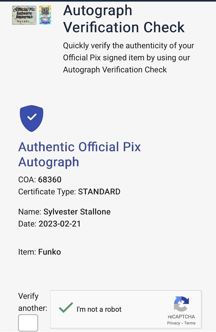 Sylvester Stallone Signed Funko Pop #1180 Rocky Balboa (Rocky) - Official Pix