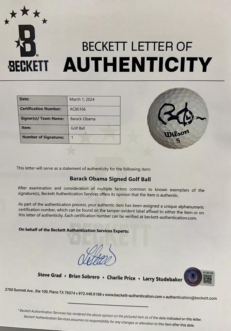 Barack Obama Signed Golf Ball *RARE* - Beckett COA w/full letter of authenticity