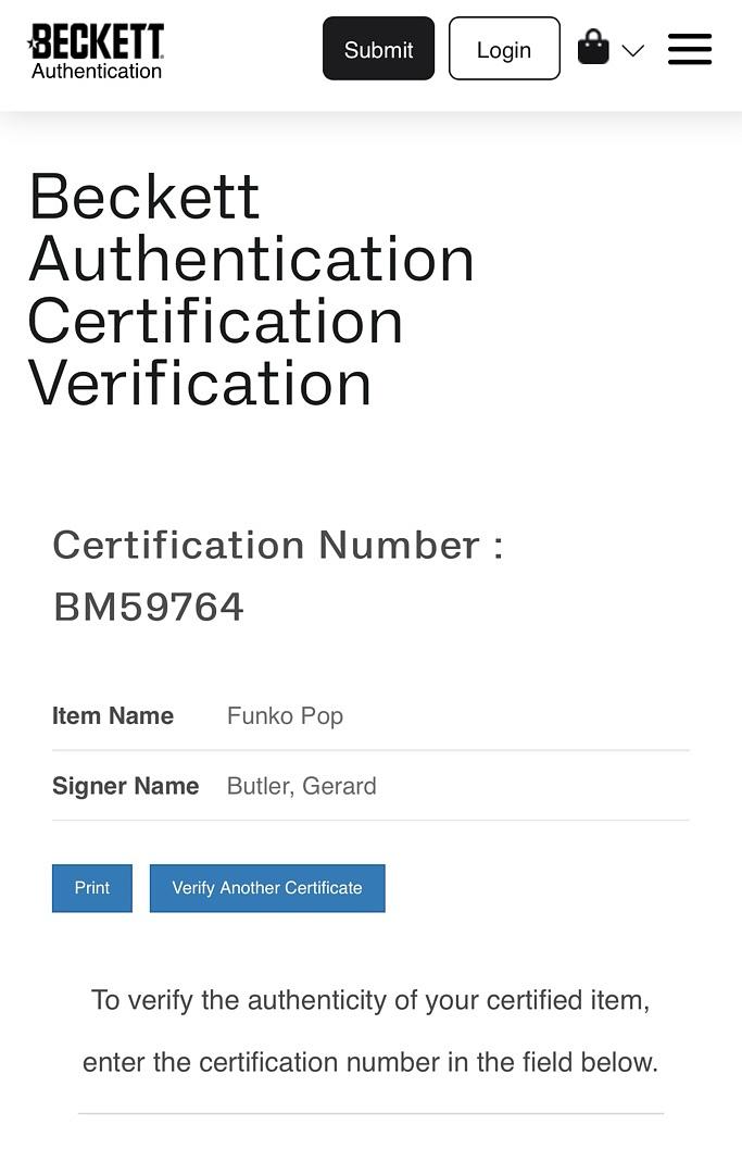 Gerard Butler Signed Funko Pop #1473 "Leonidas" - Beckett COA #02