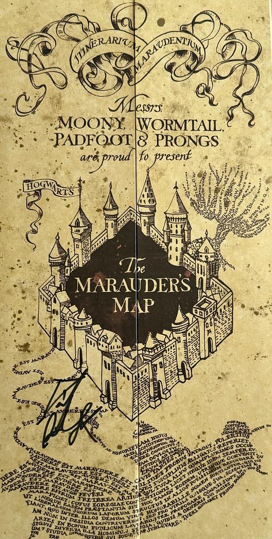 Daniel Radcliffe Signed 13x19 Marauders Map and together with cast signed Playbill (Harry Potter) - JSA COA