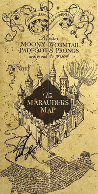 Daniel Radcliffe Signed 13x19 Marauders Map and together with cast signed Playbill (Harry Potter) - JSA COA