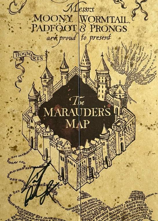 Daniel Radcliffe Signed 13x19 Marauders Map and together with cast signed Playbill (Harry Potter) - JSA COA