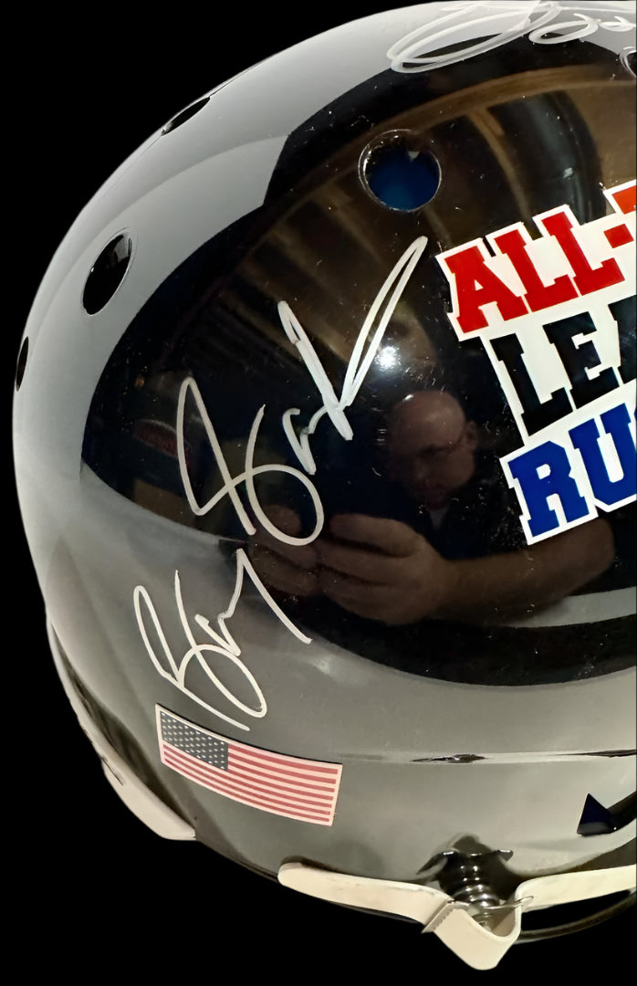 All Time Leading Rushers - Running Back Legends Emmitt Smith, Frank Gore, Barry Sanders, Adrian Peterson Signed Full-Size Black Schutt Helmet - Tristar COA