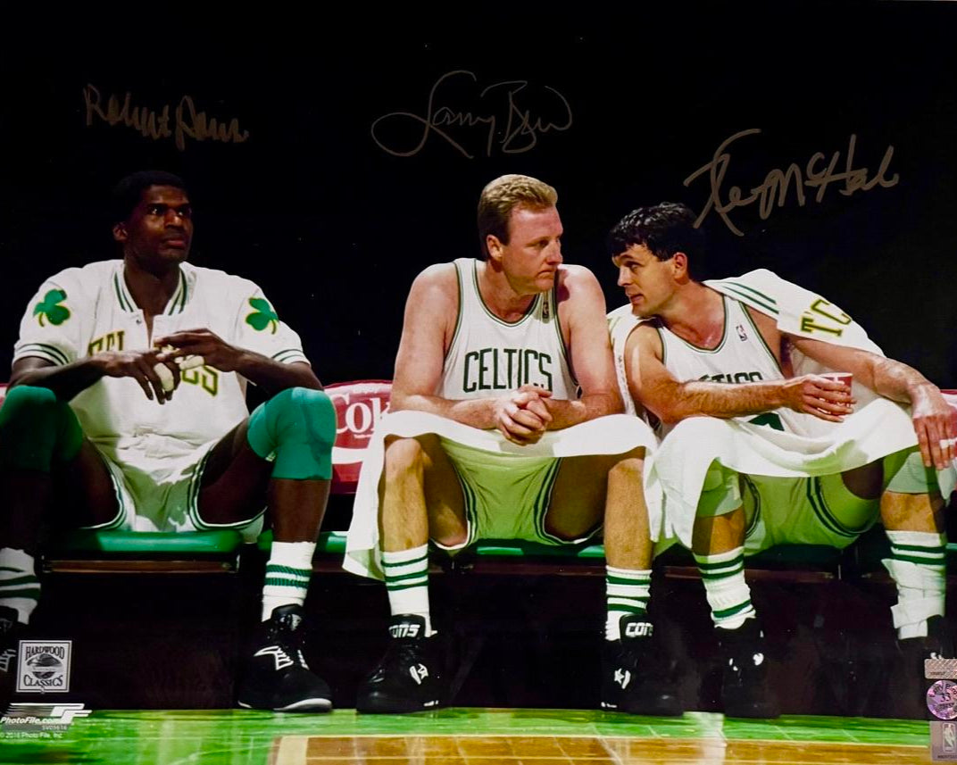 Larry Bird, Kevin McHale, Robert Parish Signed Boston Celtics 16x20 Photo (Gold Ink) - NEP and Bird COA