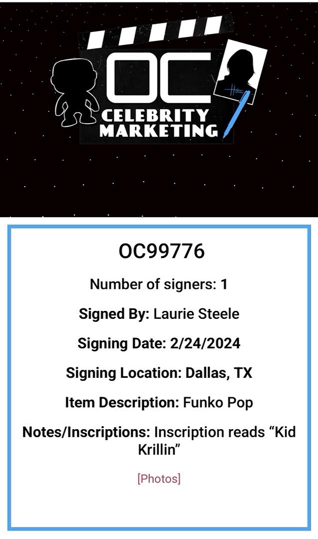 Laurie Steele Signed Funko Pop #706 "Krillin" (Dragonball Z) - OC Celebrity Marketing