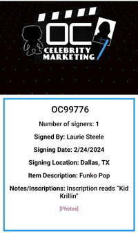 Laurie Steele Signed Funko Pop #706 "Krillin" (Dragonball Z) - OC Celebrity Marketing