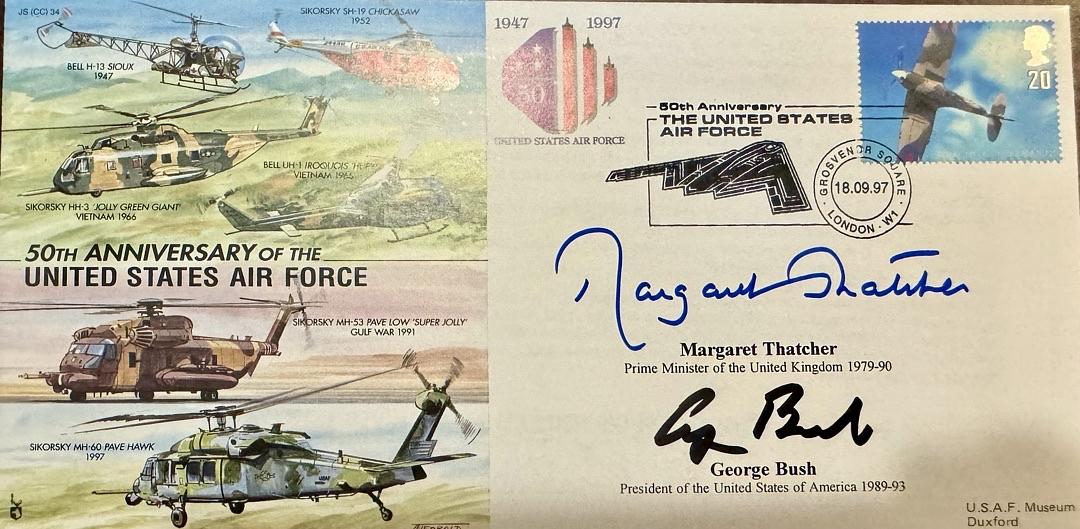 George Bush & Margaret Thatcher Signed FDC Postal Cachet - JSA COA