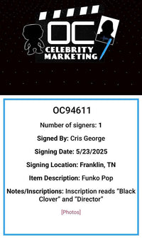 Cris George Signed Funko Pop #1423 Yami (Black Clover) - OC Celebrity Marketing