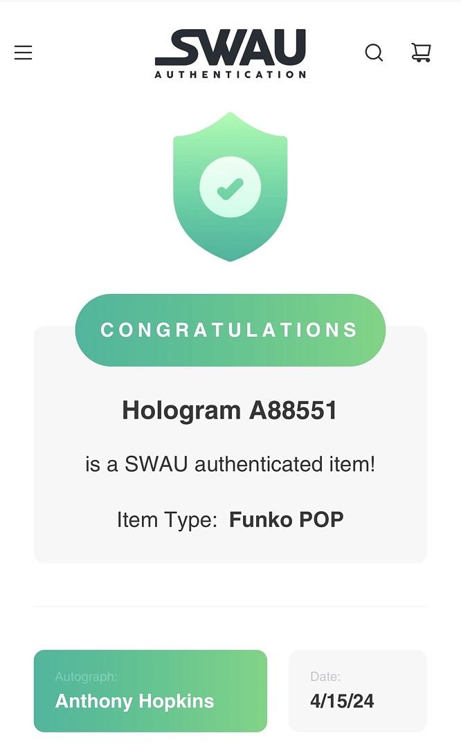 Anthony Hopkins Signed Funko Pop #25 Hannibal Lecter (Silence Of The Lambs)  - SWAU