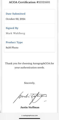 Mark Wahlberg Signed 8x10 Photo ("Marky Mark") - ACOA