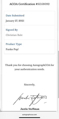 Christian Bale Signed Funko Pop #1092 Gorr (Thor Love & Thunder) - ACOA #01