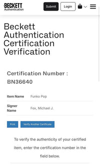 Michael J Fox Signed Funko Pop #958 Marty McFly w/Glasses Back To The Future (Blue Ink) - Beckett COA #1