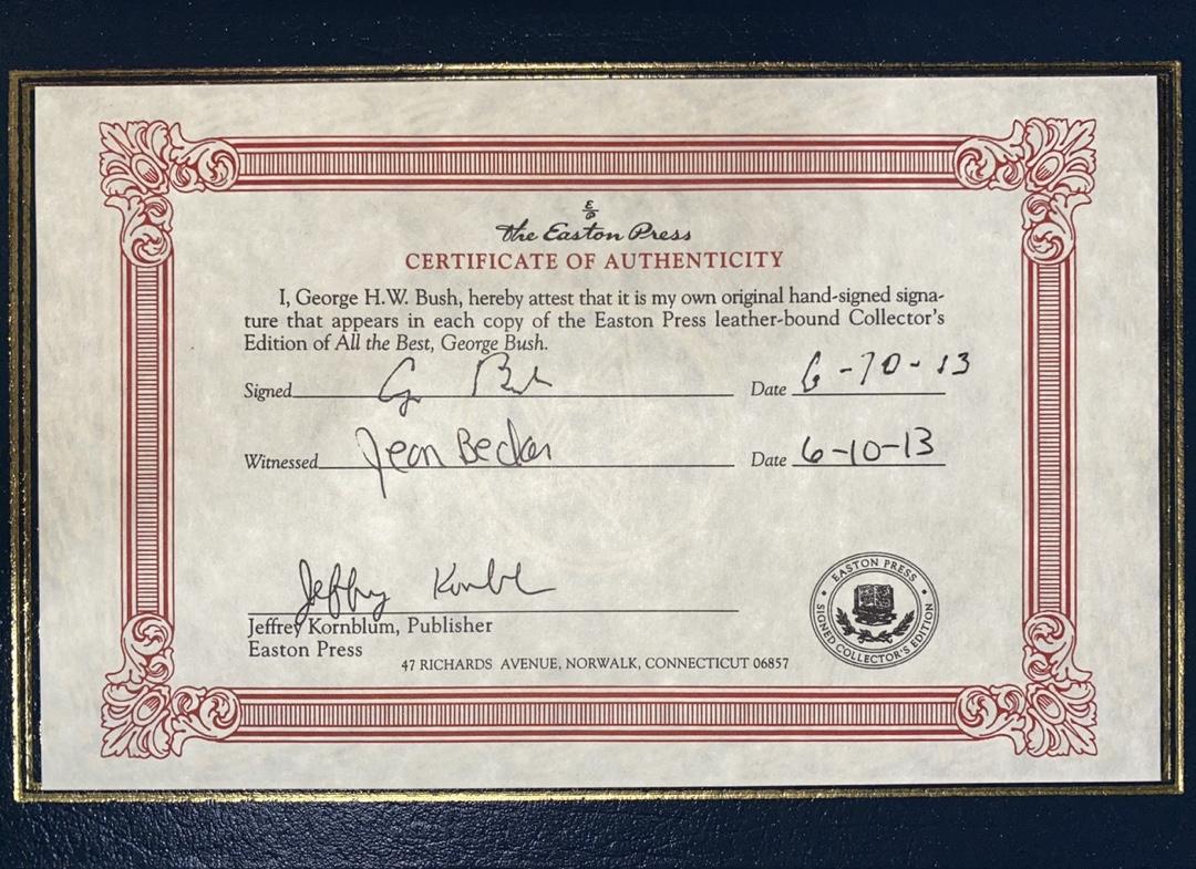 George Bush Autographed Book All the Best Easton Press (Blue Binding) - #01