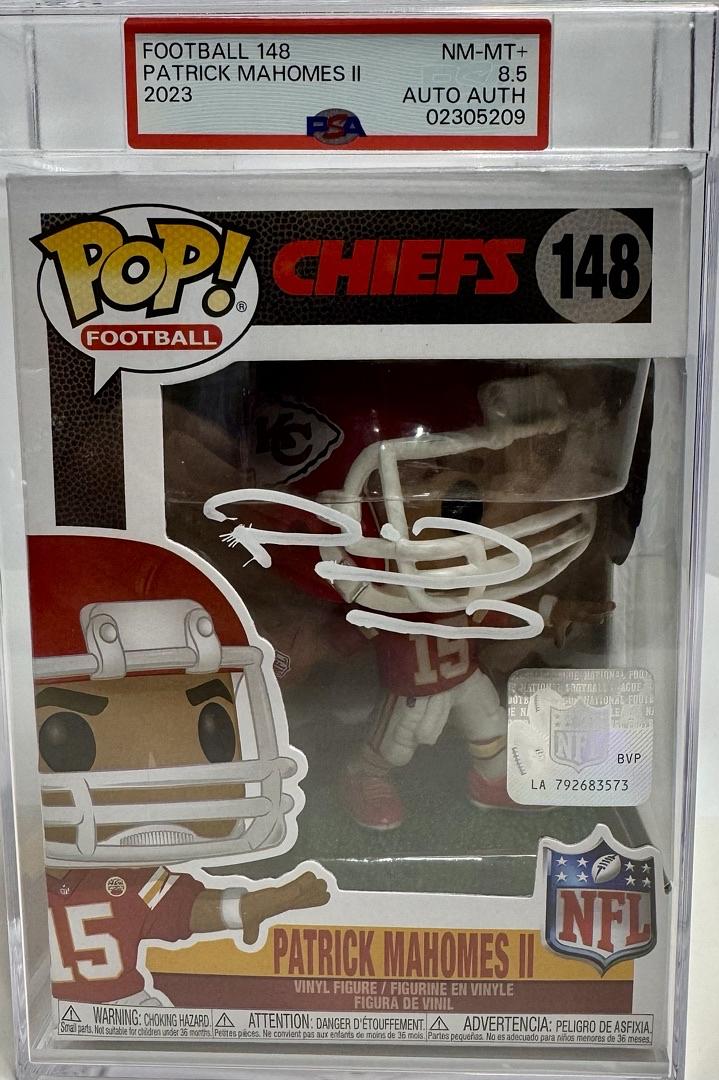 Patrick Mahomes Signed Kansas City Chiefs Funko Pop (White Ink) #148 - PSA Graded Near Mint, Authenticated / Encapsulated - Beckett & PSA COA