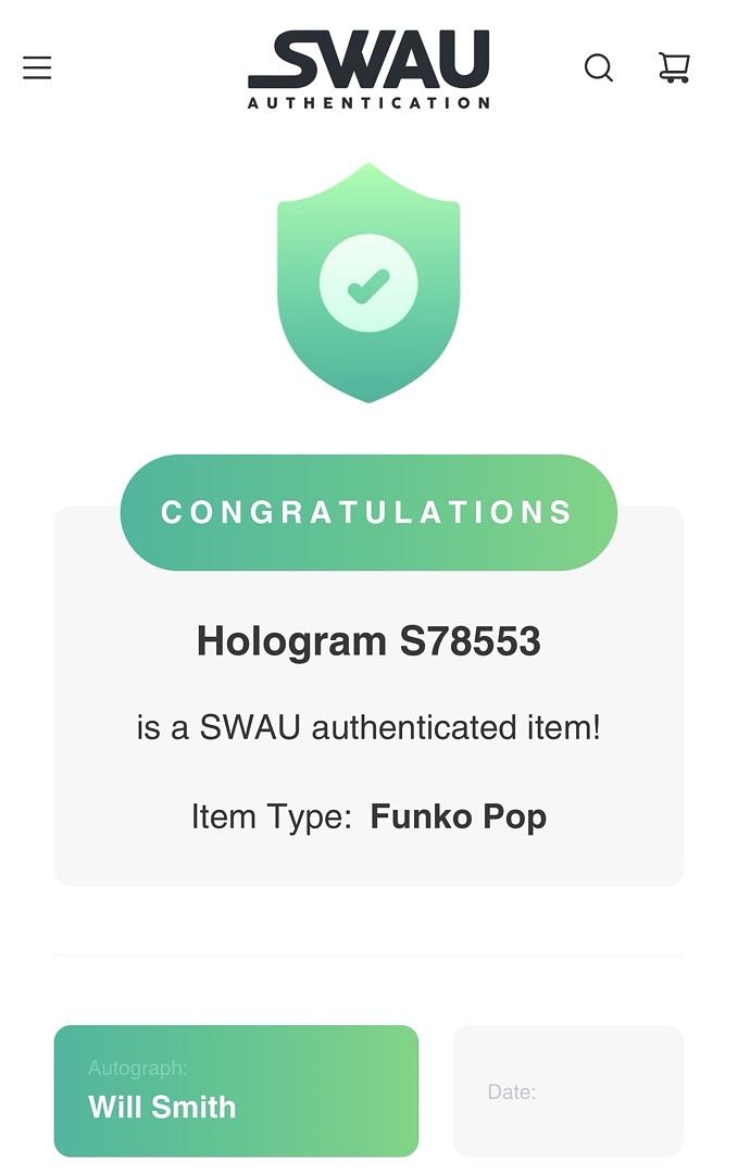 Will Smith Signed Funko Pop #80 (Muhammad Ali) White Ink  - SWAU