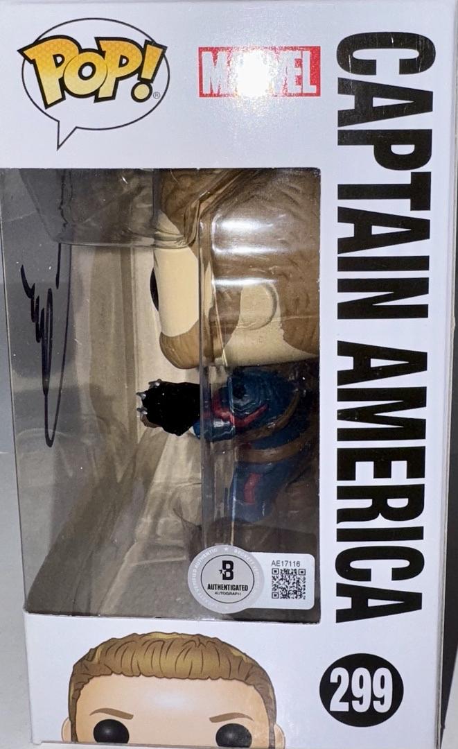 Chris Evans Signed Funko Pop #299 "Captain America" Avengers Infinity War (Black Ink) - Beckett COA