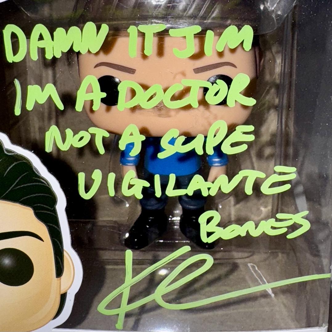 Karl Urban Signed Funko Pop #349 "Bones" (Star Trek) w/Quote Green Ink - JSA COA