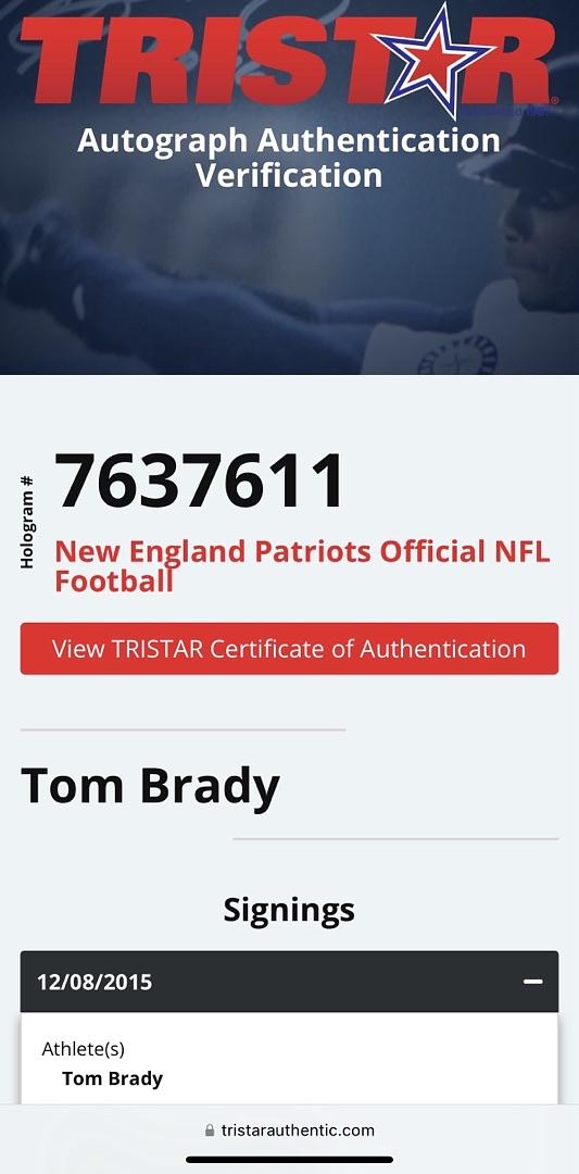 Tom Brady Autographed NFL Duke Official Football TriStar & GOAT COA