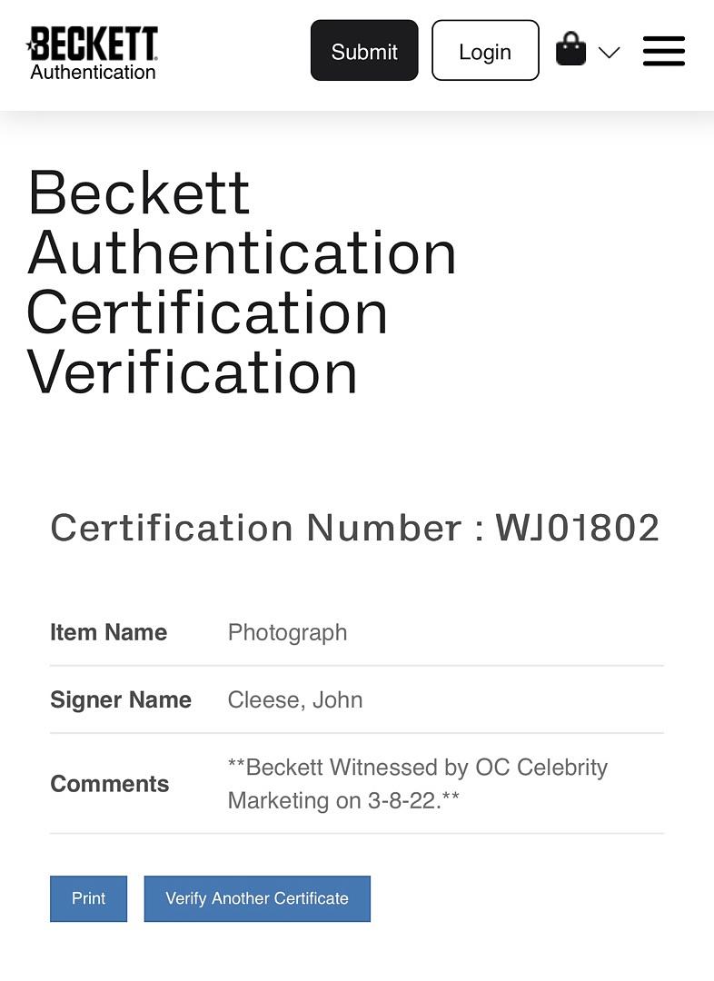 John Cleese Signed 8x10 Photo (Harry Potter) - Beckett COA