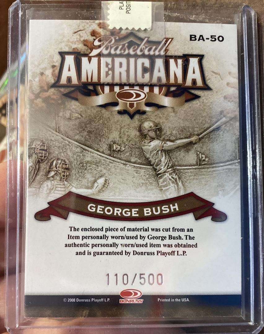 2008 George Bush Donruss Baseball Americana Threads Swatch Card #110/500