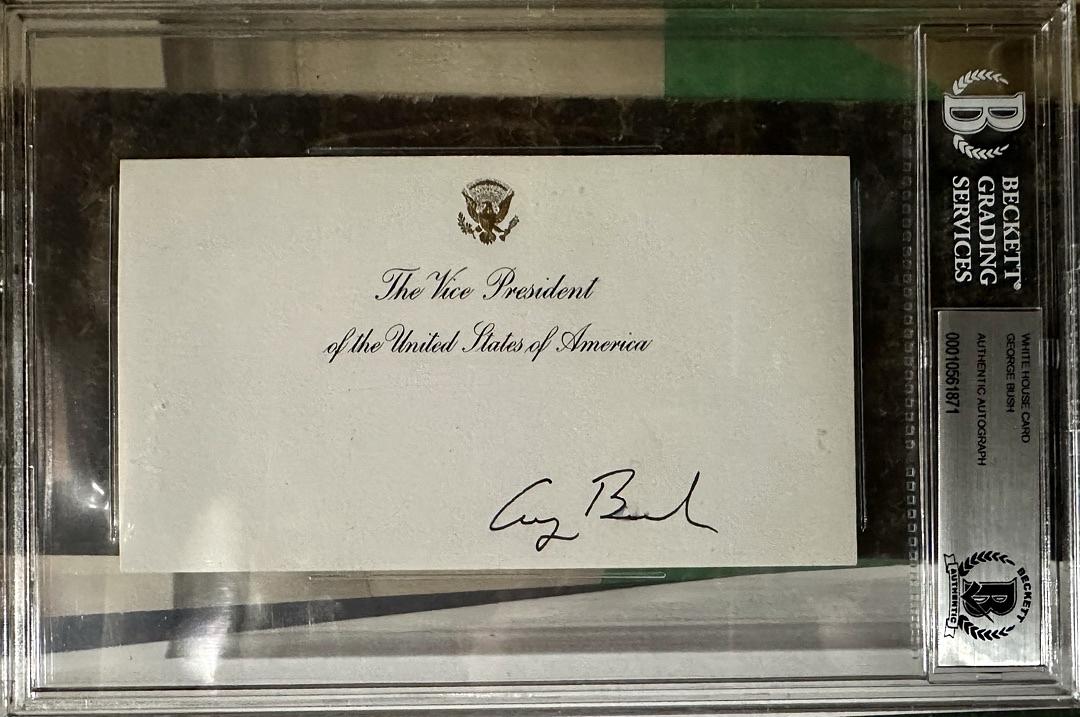 George Bush Signed Slabbed Vice-Presidential Card - Beckett COA