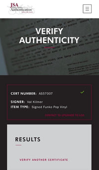 Val Kilmer Signed Funko Pop #856 "Doc Holliday" (Tombstone) *RARE* - JSA and Celebrity Authentics COA