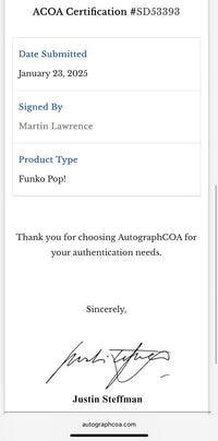 Martin Lawrence Signed Funko Pop #870 Marcus Burnett (Bad Boys) - ACOA