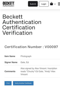 Ed Gale & Alex Vincent Signed 11x17 Poster (Child's Play) w/Inscription - BAS COA