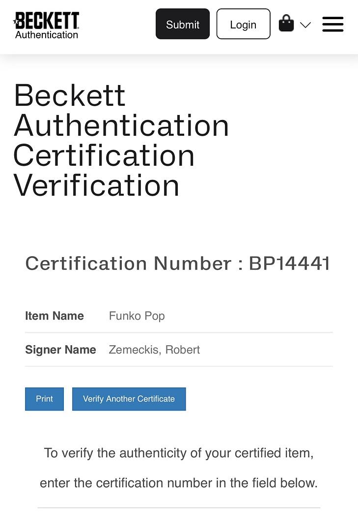 Robert Zemekis Signed Funko Pop #961 (Back To The Future) *VERY RARE* - Beckett COA
