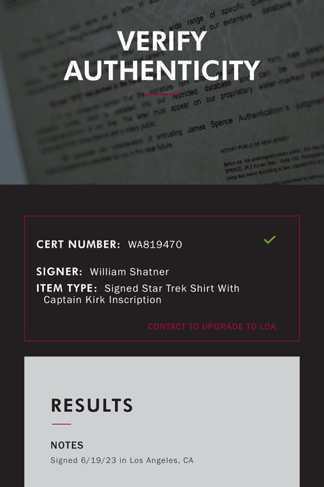 William Shatner Signed Star Trek Prop Uniform Jersey Shirt w/ "Captain Kirk" Inscription -  JSA COA