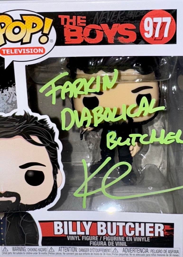 Karl Urban Signed Funko Pop #977 "Billy Butcher" (The Boys) w/quote Green Ink - JSA COA