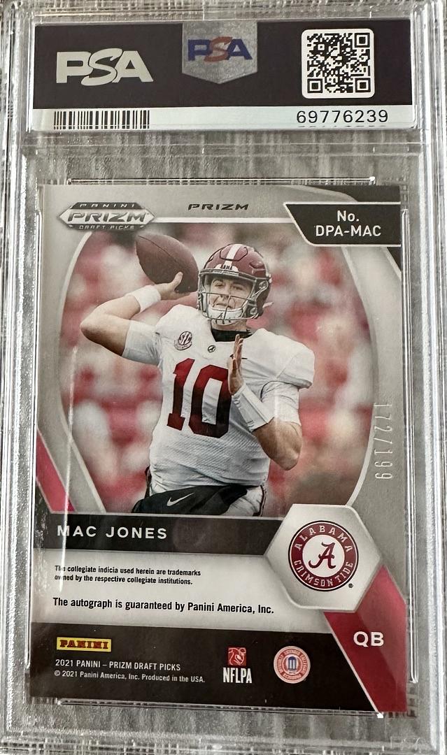 2021 Mac Jones Panini Draft Pick Red Prizm Alabama Crimson Tide Rookie Card #172/199 - PSA 9