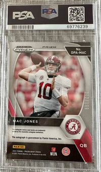 2021 Mac Jones Panini Draft Pick Red Prizm Alabama Crimson Tide Rookie Card #172/199 - PSA 9