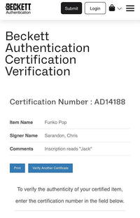 Chris Sarandon Signed Limited Edition (1/1) Funko Pop #1401 Jack Skellington (Nightmare Before Christmas) w/Inscription and Tone Rodriguez artwork - Beckett and OC Celebrity Marketing COA