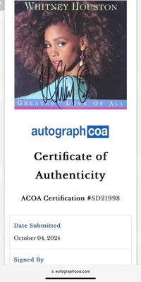 Whitney Houston Signed Album Cover (Greatest Love Of All)  - ACOA