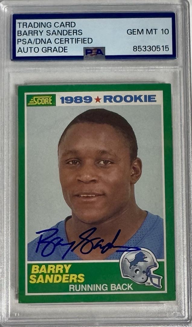 Barry Sanders 1989 Signed Score Rookie Card Auto Grade *RARE* - GEM MT 10 PSA/DNA