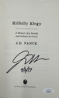 JD Vance (Vice-President) Signed "Hillbilly Elegy" Book #02
