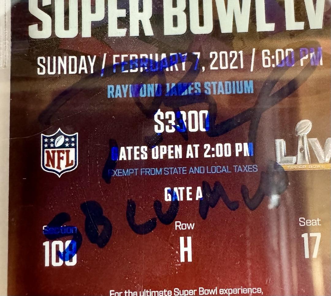 Tom Brady Autographed Official Super Bowl LV Ticket slabbed w/Inscription "Super Bowl LV MVP" Beckett Slabbed & Fanatics COA #01