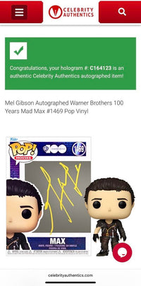 Mel Gibson Signed Funko Pop #1469 "Mad Max" (Yellow Ink) - Celebrity Authentics #3