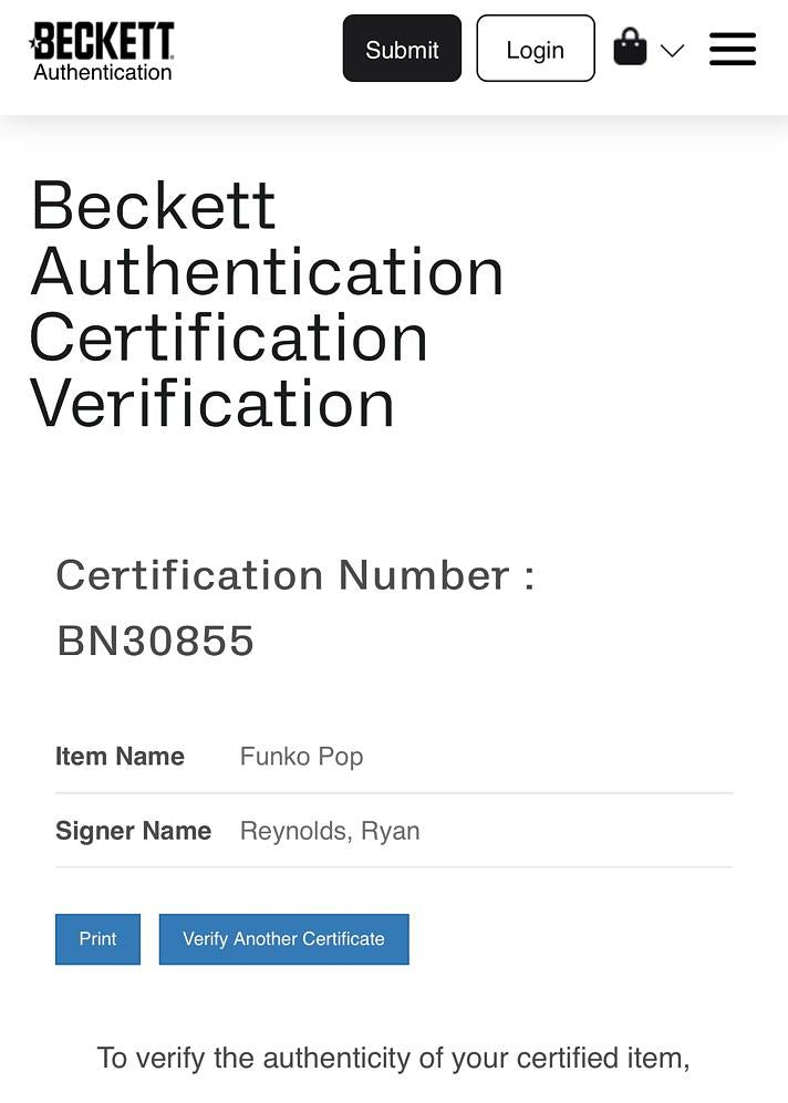 Ryan Reynolds Signed Funko Pop #1400 Deadpool & Wolverine (Blue Ink) - Beckett COA