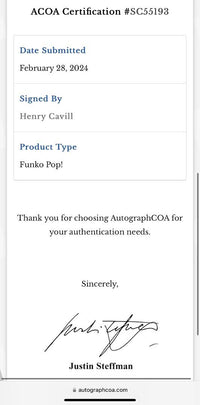 Henry Cavill Signed Funko Pop #1123 Superman - ACOA